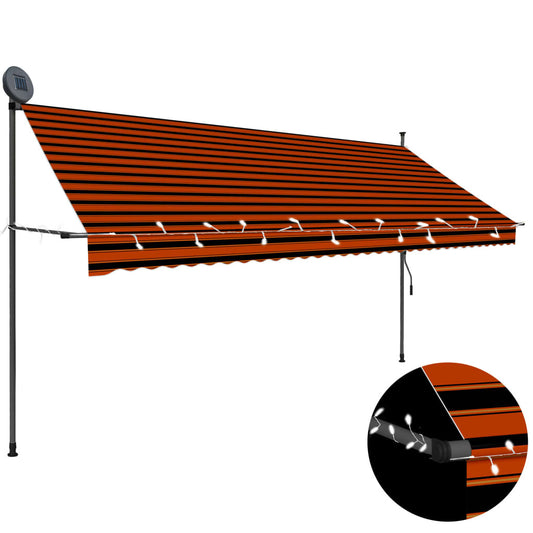 vidaXL Manual Retractable Awning with LED 137.8" Orange and Brown