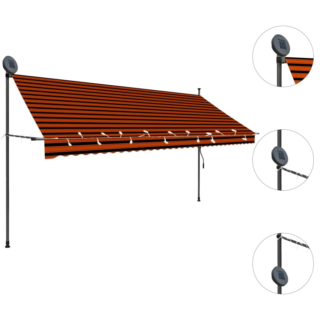 vidaXL Manual Retractable Awning with LED 137.8" Orange and Brown