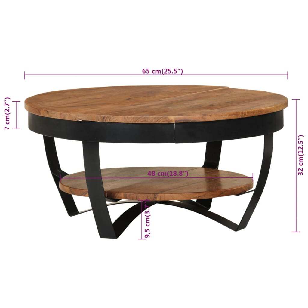 vidaXL Coffee Table 25.6"x25.6"x12.6" Solid Acacia Wood