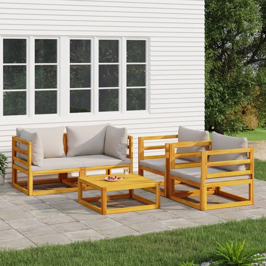 vidaXL 5 Piece Patio Lounge Set with Light Gray Cushions Solid Wood