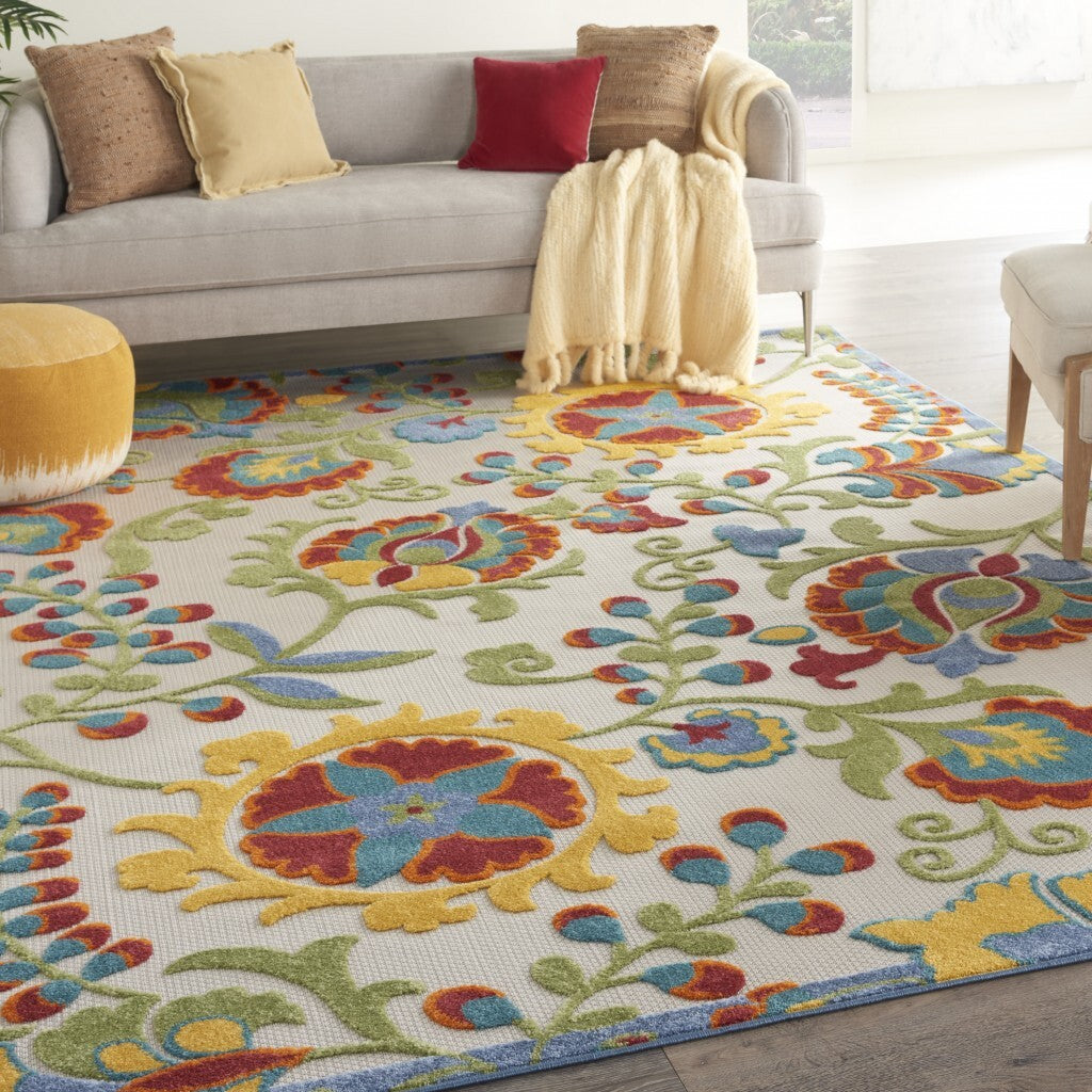 7' X 10' Ivory/Multi Floral Indoor Outdoor Area Rug