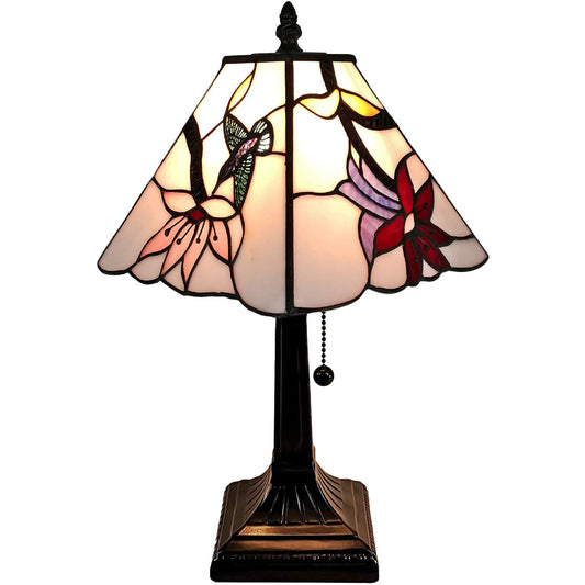 15" Tiffany Style Red Floral Hummingbird Table Lamp