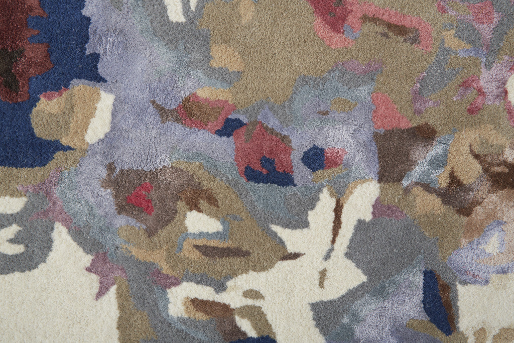 8' X 10' Blue Pink And Gray Wool Floral Tufted Handmade Area Rug