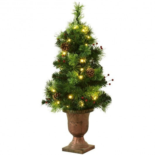 LED Christmas Tree with Red Berries Pine Cones-3' - Color: Green - Size: 3 ft