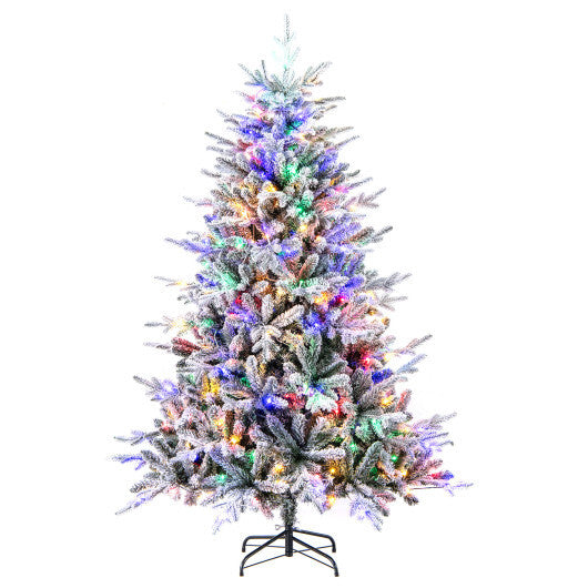 6 Feet Flocked Christmas Tree with 8 Lighting Modes and Multi-Color LED Lights-6 ft - Color: Green - Size: 6 ft