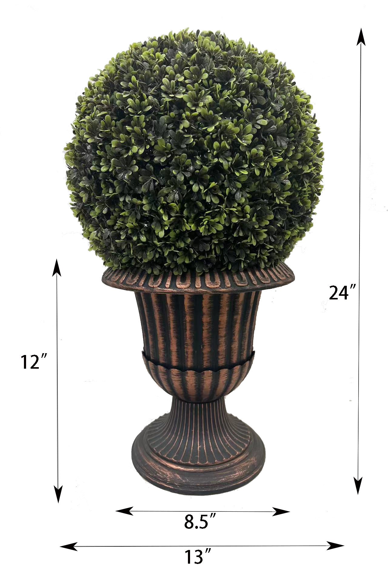 24" Ball Topiary in Bronze Pedestal Pot, Artificial Faux Plant for indoor and outdoor