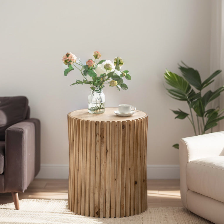 Retro Fashion Style Cylindrical Coffee Table with Vertical Texture Relief Design,Suitable for Living Room,Office,and Dining Room(Same SKU:W757102860)