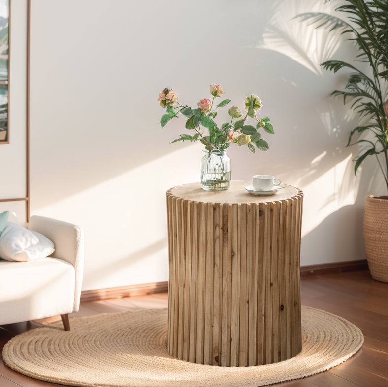 Retro Fashion Style Cylindrical Coffee Table with Vertical Texture Relief Design,Suitable for Living Room,Office,and Dining Room(Same SKU:W757102860)