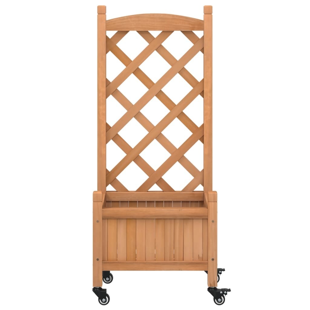 Planter with Trellis and Wheels Brown Solid Wood Fir