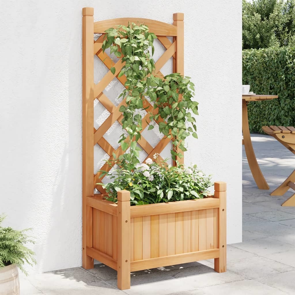 Planter with Trellis Brown Solid Wood Fir