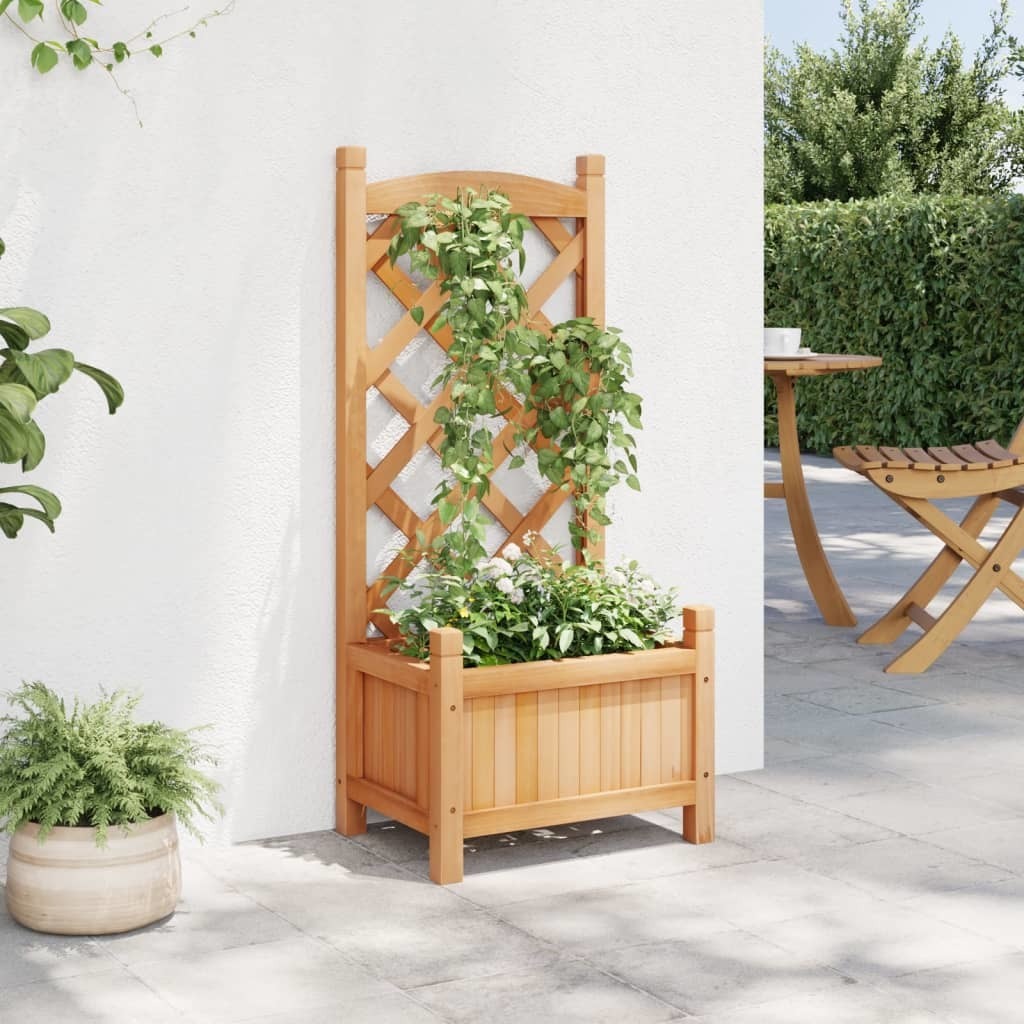 Planter with Trellis Brown Solid Wood Fir