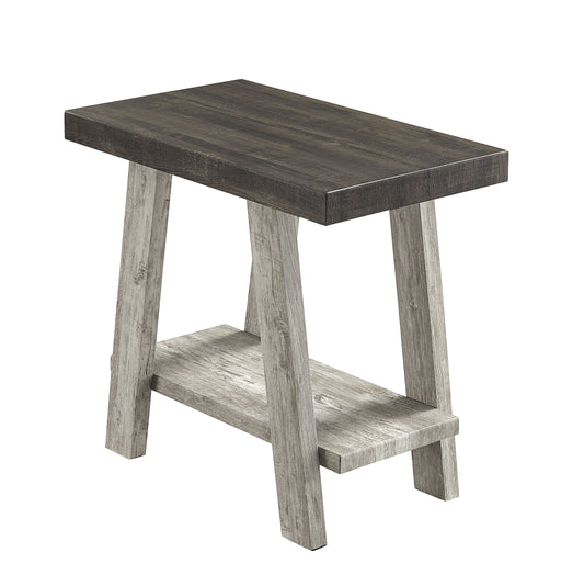 Athens Contemporary Two-Tone Wood Shelf Side Table in Weathered Walnut and Gray