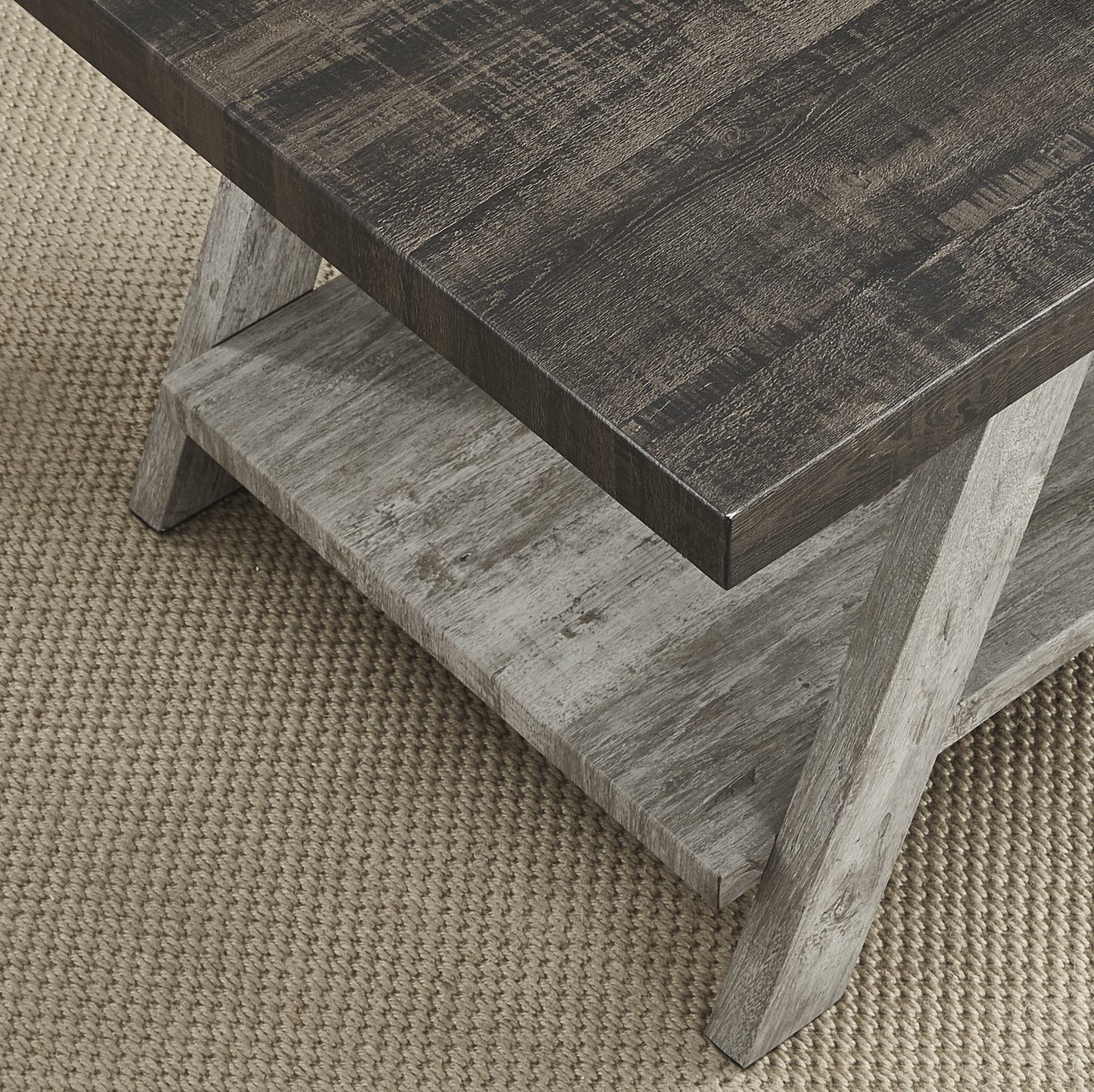 Athens Contemporary Two-Tone Wood Shelf Side Table in Weathered Walnut and Gray