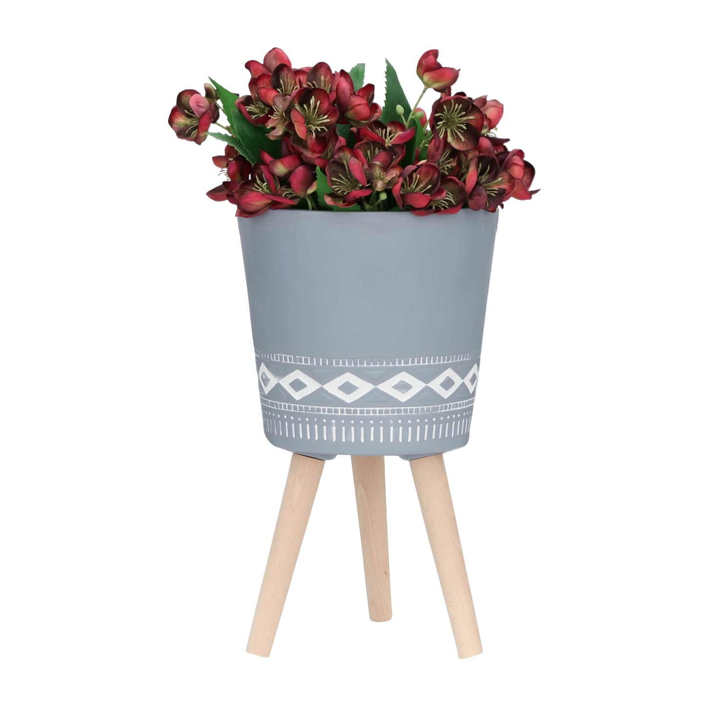 S/2 10/12" diamond planter w/ wood legs, gray (kd)