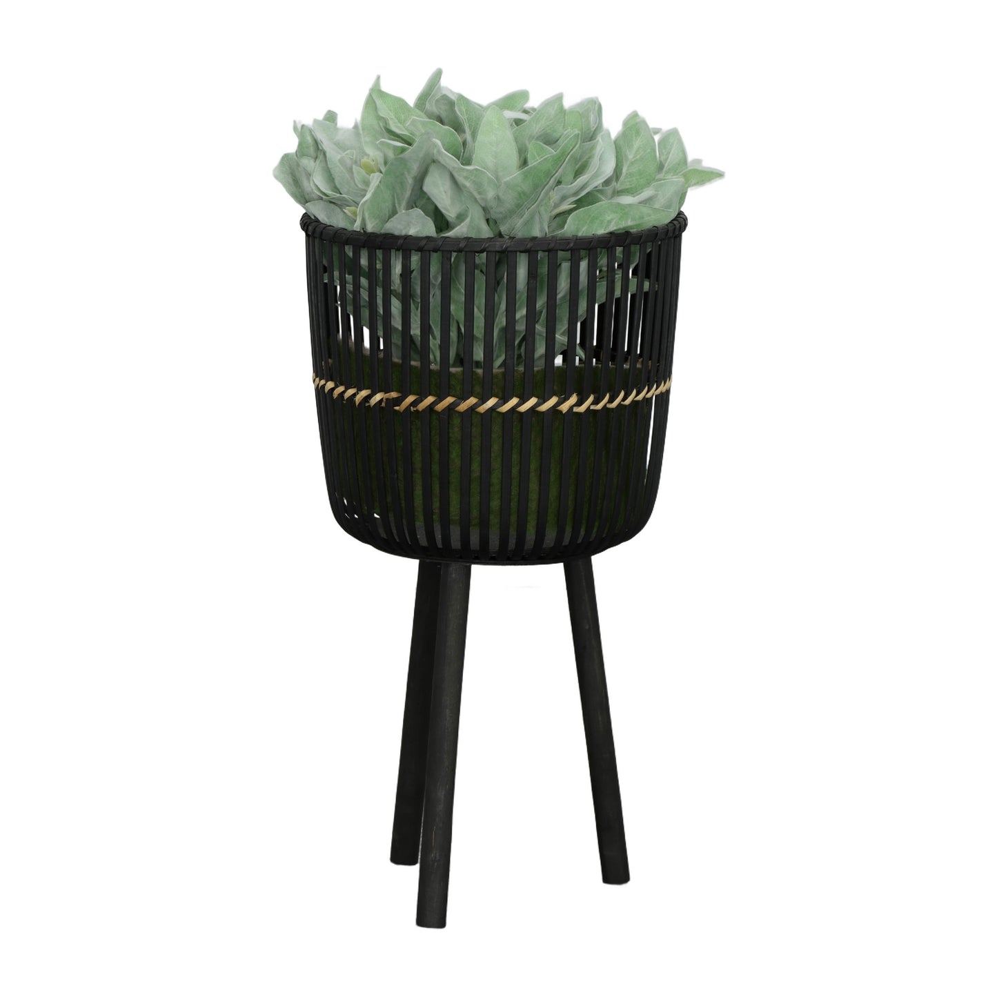 S/3 bamboo footed planters 11/13/15", black