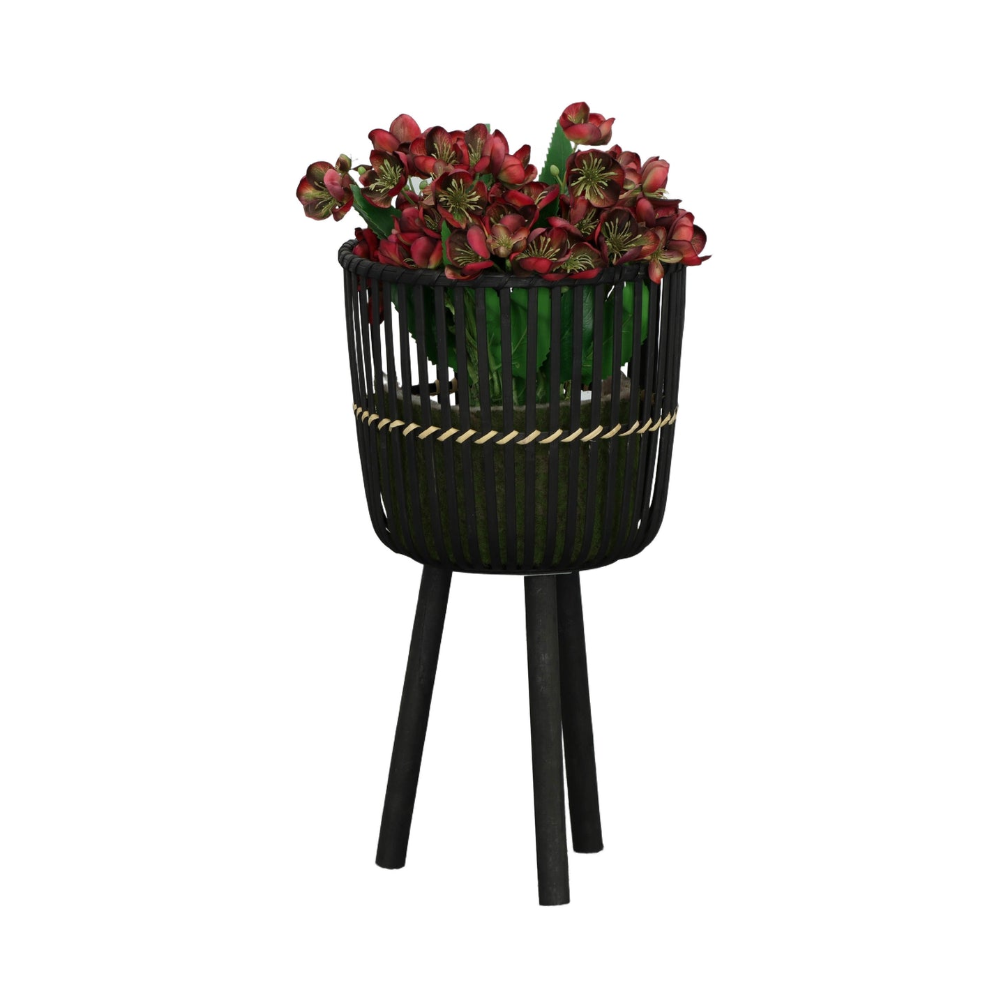 S/3 bamboo footed planters 11/13/15", black