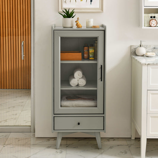 Modern Bathroom Storage Cabinet & Floor Standing cabinet with Glass Door with Double Adjustable Shelves and One Drawer, Extra Storage Space on Top, Gray(19.75"?13.75"?46")