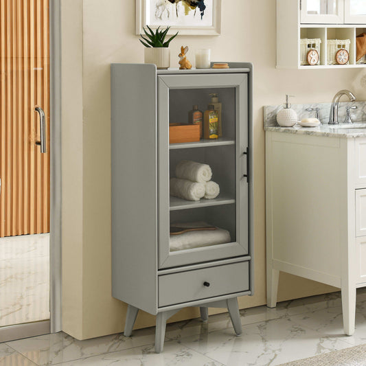 Modern Bathroom Storage Cabinet & Floor Standing cabinet with Glass Door with Double Adjustable Shelves and One Drawer, Extra Storage Space on Top, Gray(19.75"?13.75"?46")