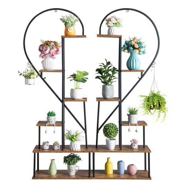 Artisasset 2pcs 6 Layers Half Heart Iron Wood Suitable For Garden Balcony Patio Lawn Home Decoration Plant Stand Flower Pot Stand Iron Flower Stand Black