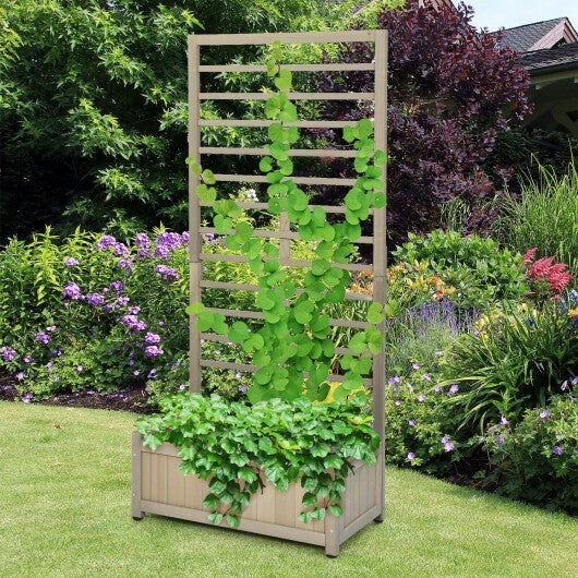 Raised Garden Bed with Trellis for Climbing Plants - Color: Gray