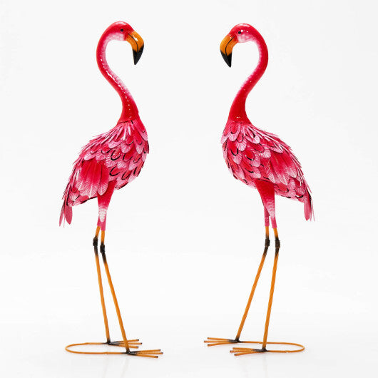 2-Piece Flamingo Garden Statue Set - Color: Red