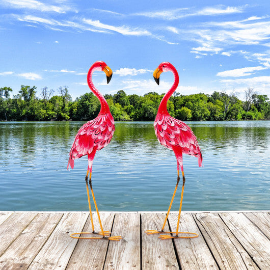 2-Piece Flamingo Garden Statue Set - Color: Red