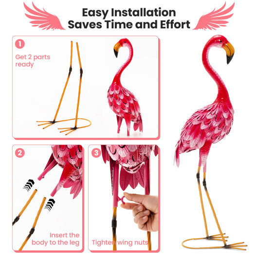 2-Piece Flamingo Garden Statue Set - Color: Red