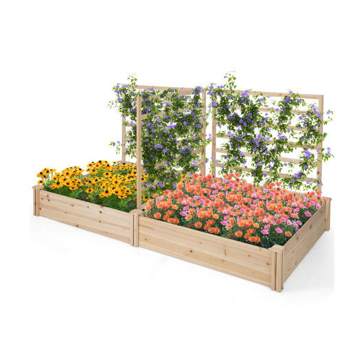 Raised Garden Bed with 2 Planter Boxes and 3 Trellis-Natural