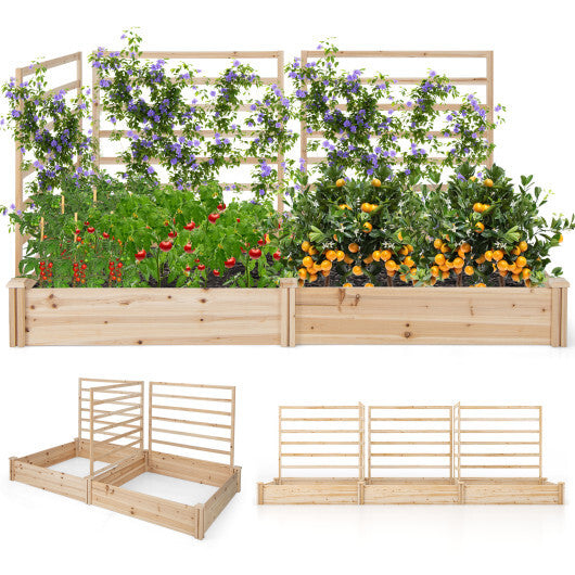 Raised Garden Bed with 2 Planter Boxes and 3 Trellis-Natural