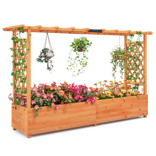 Raised Garden Bed with Side Trellis Hanging Roof and Planter Box-Orange - Color: Orange