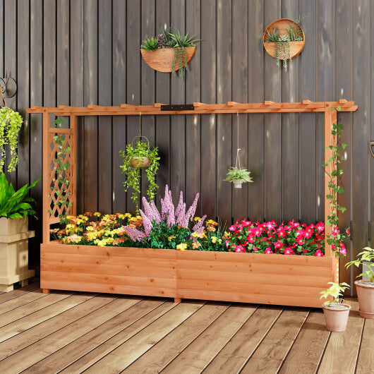 Raised Garden Bed with Side Trellis Hanging Roof and Planter Box-Orange - Color: Orange