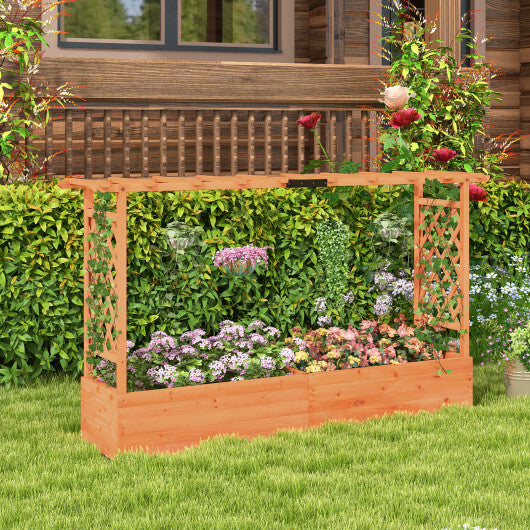 Raised Garden Bed with Side Trellis Hanging Roof and Planter Box-Orange - Color: Orange