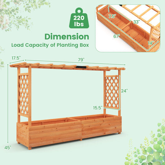 Raised Garden Bed with Side Trellis Hanging Roof and Planter Box-Orange - Color: Orange