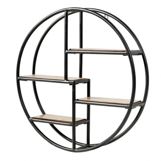 Hanging Storage Shelf Circular Wall-Mounted 4-Tier Rack - Color: Black