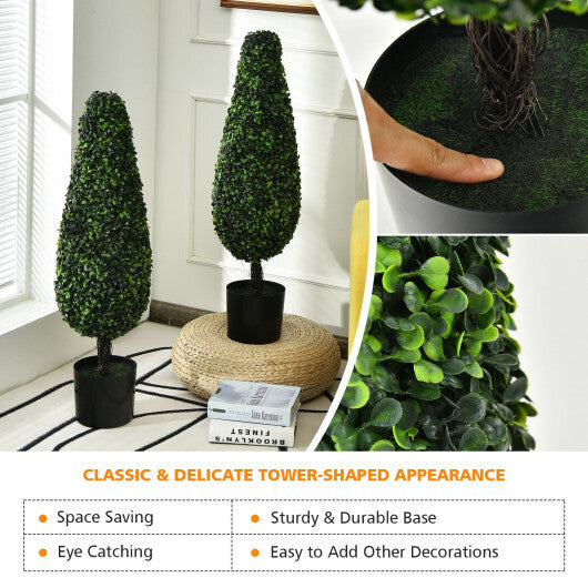 2 Pack 3 Feet Artificial Tower UV Resistant Indoor Outdoor Topiary Tree