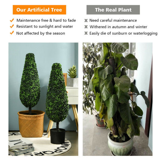 2 Pack 3 Feet Artificial Tower UV Resistant Indoor Outdoor Topiary Tree