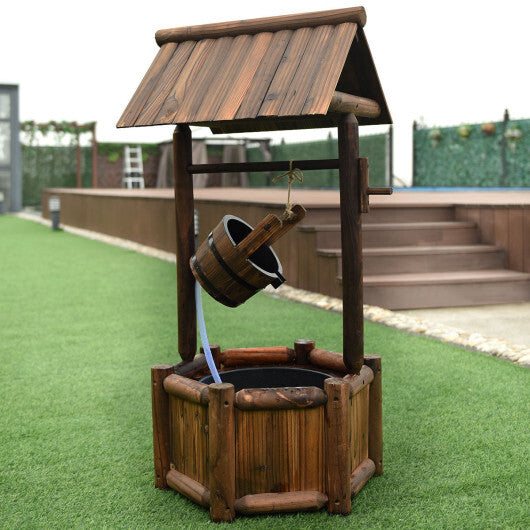 Garden Rustic Wishing Well Wooden Water Fountain with Pump