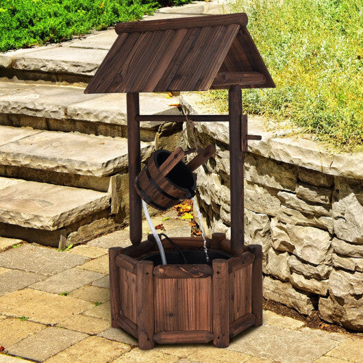 Garden Rustic Wishing Well Wooden Water Fountain with Pump