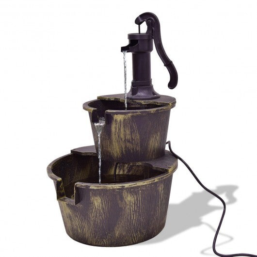 2 Tiers Outdoor Barrel Waterfall Fountain with Pump - Color: Bronze