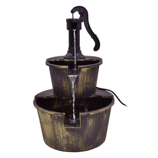 2 Tiers Outdoor Barrel Waterfall Fountain with Pump - Color: Bronze