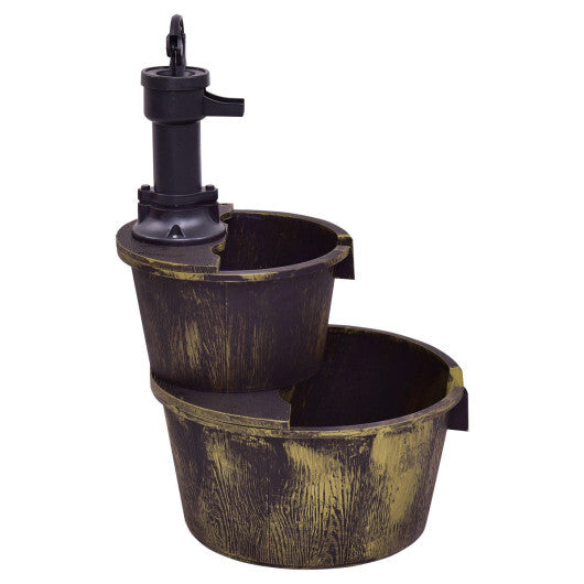 2 Tiers Outdoor Barrel Waterfall Fountain with Pump - Color: Bronze