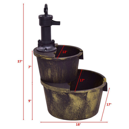 2 Tiers Outdoor Barrel Waterfall Fountain with Pump - Color: Bronze