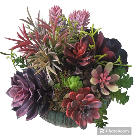 Faux Succulent Arrangement in Ceramic Container