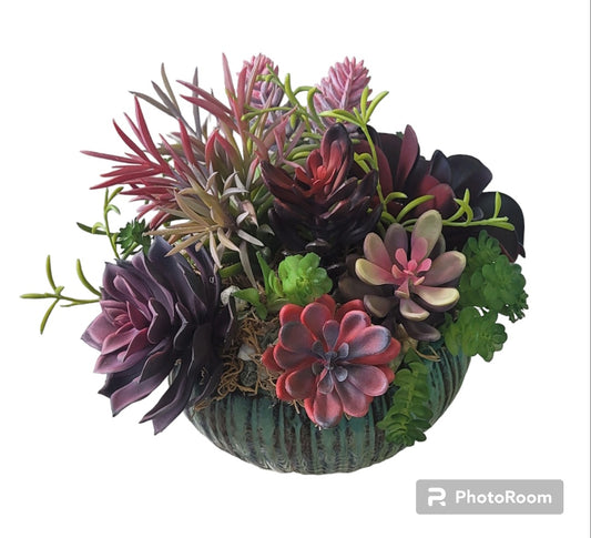 Faux Succulent Arrangement in Ceramic Container