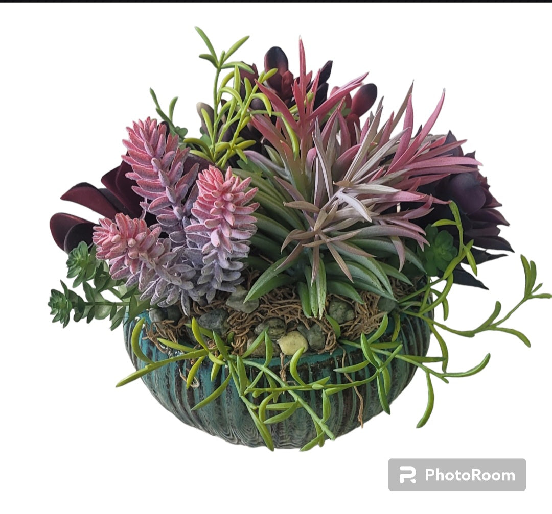 Faux Succulent Arrangement in Ceramic Container