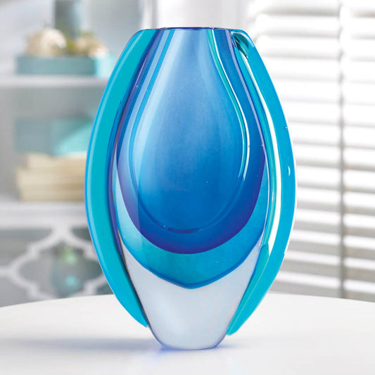 Ocean Blue Art Glass Vase