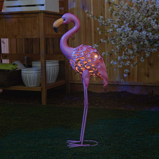 Solar Lighted Flamingo Yard Art - Standing