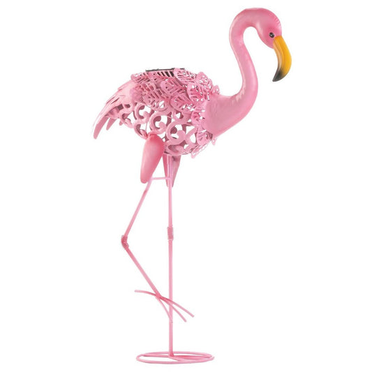 Solar Lighted Flamingo Yard Art - Leaning