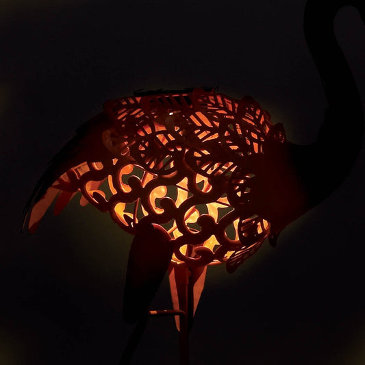 Solar Lighted Flamingo Yard Art - Leaning