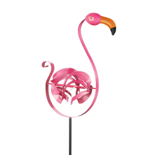 Twirling Metal Pink Flamingo Garden Stake